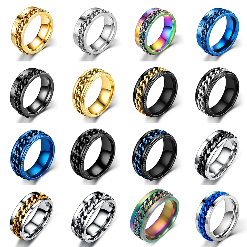 티타늄 강철 회전식 체인 커플 반지 불안 다기능 보석 패션 8mm Fidget Spinner Rings Power Sense Gifts title=티타늄 강철 회전식 체인 커플 반지 불안 다기능 보석 패션 8mm Fidget Spinner Rings Power Sense Gifts 