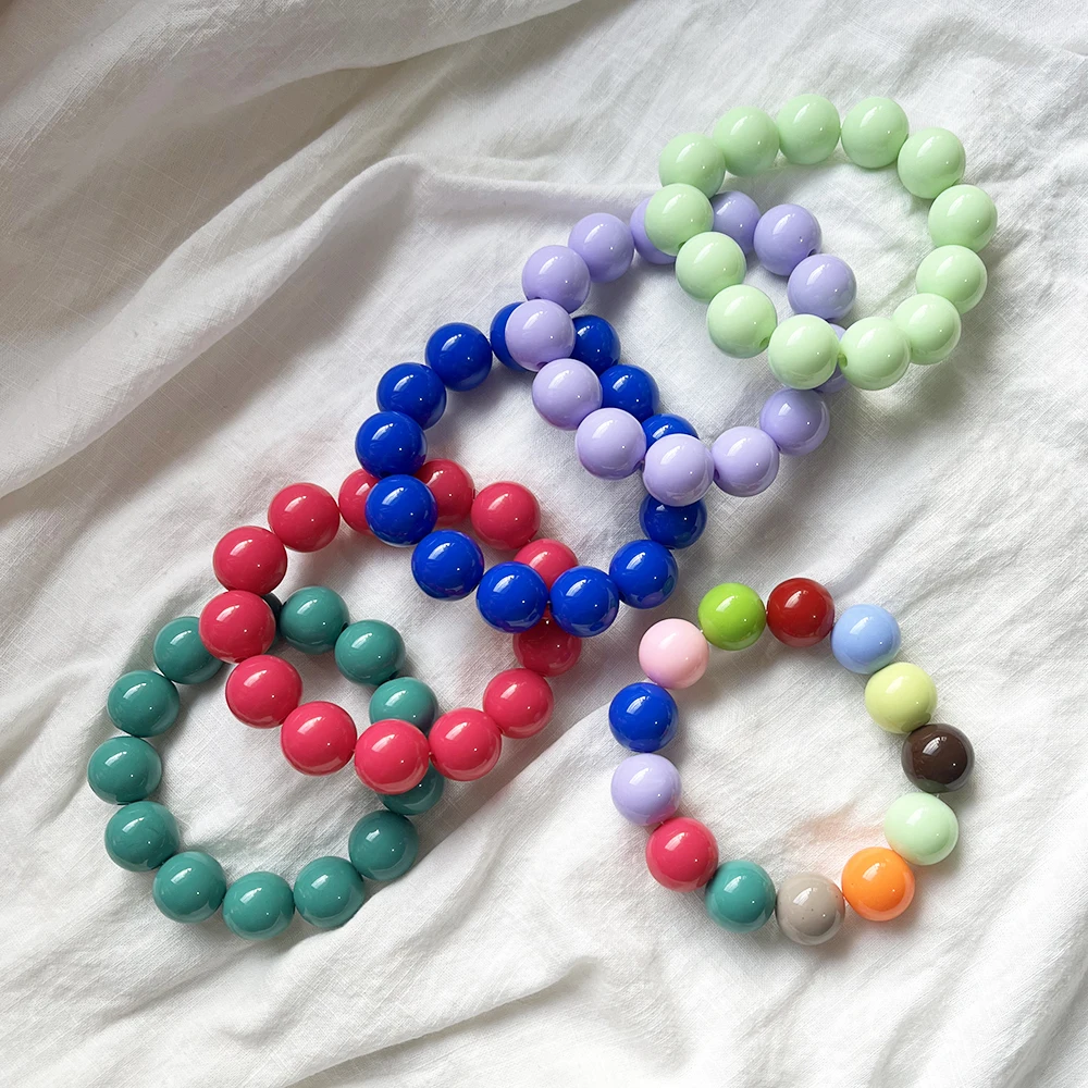 귀여운 달콤한 다채로운 아크릴 큰 구슬 Chunky 팔찌 형광 손 페르시 간단한 Bangles 여름 봄 쥬얼리 액세서리