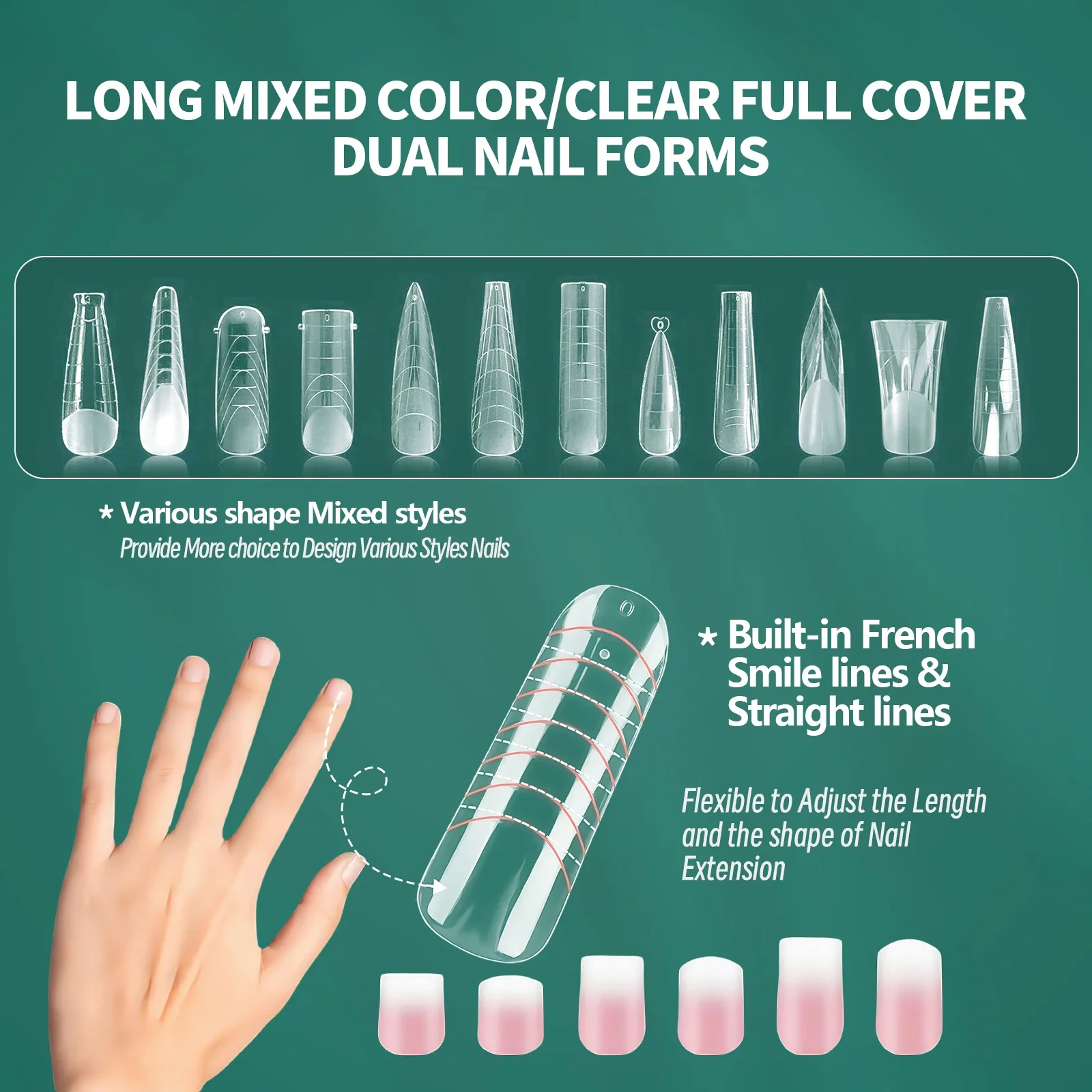 네일팝 컬러 네일 듀얼 폼 세트 폴리젤용 풀 네일 폼 재사용 가능한 네일 팁 네일 연장 폼 아크릴 네일 듀얼 폼