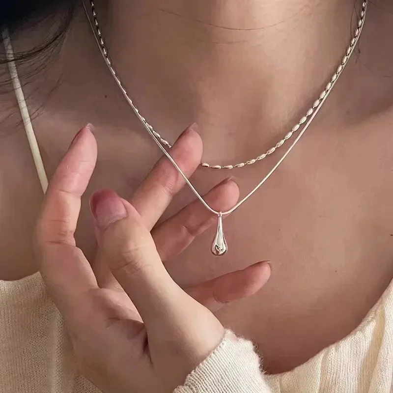 여성용 드롭 펜던트 목걸이, 더블 칼라 체인, 패션 고급 주얼리 선물, 심플한 디자인 title=여성용 드롭 펜던트 목걸이, 더블 칼라 체인, 패션 고급 주얼리 선물, 심플한 디자인 