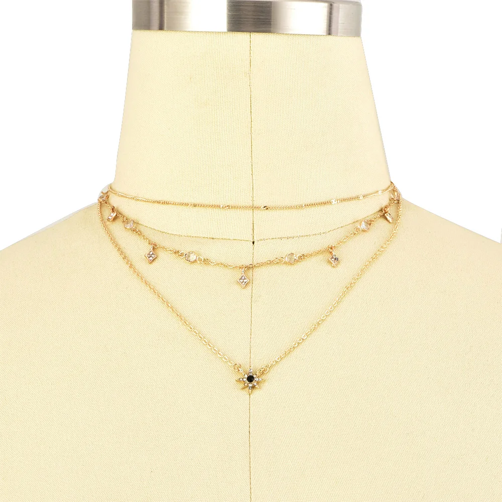 Bls-miracle Boho 크리스탈 펜던트 목걸이 여성을위한 패션 다층 스타 목걸이 성명 데크 체인 보석 선물 NX-53