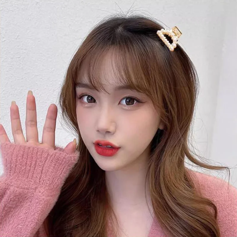 6/8/10 개/대 여자를위한 작은 라인 석 진주 기하학적 금속 머리 발톱 여자 달콤한 미니 헤어 클립 헤어핀 헤어 액세서리
