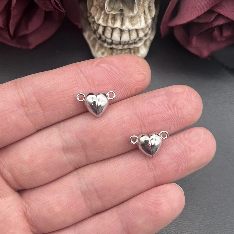 10sets(20pcs) 실버 컬러 하트 라운드 마그네틱 스냅 매력 도구 펜던트 맞는 DIY 수제 금속 보석 찾기 용품 만들기