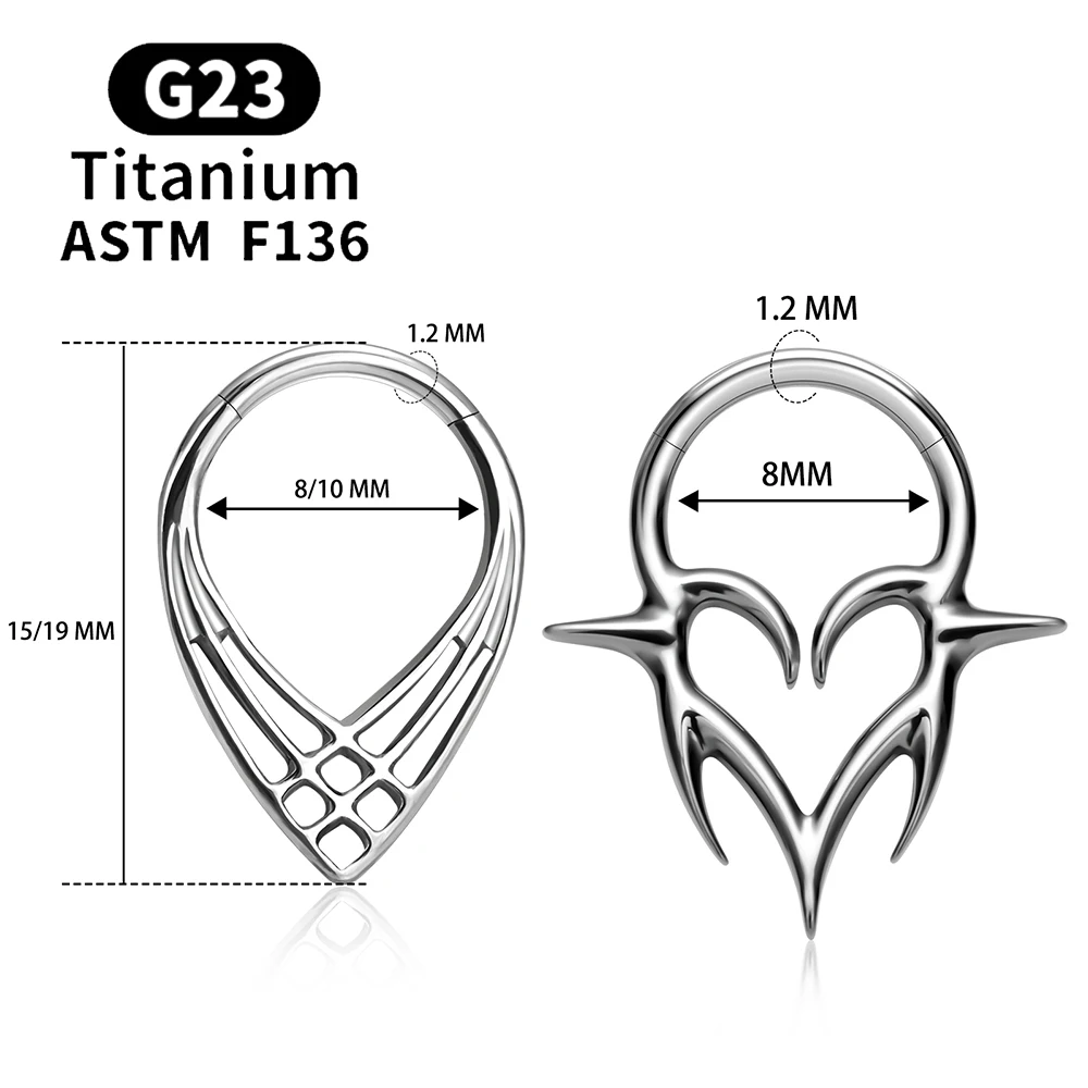 ASTM F136 G23 티타늄 피어싱 Septum 하트 코 링 16G 힌지 리모콘 Tragus 연골 헬릭스 귀걸이 펑크 바디 쥬얼리