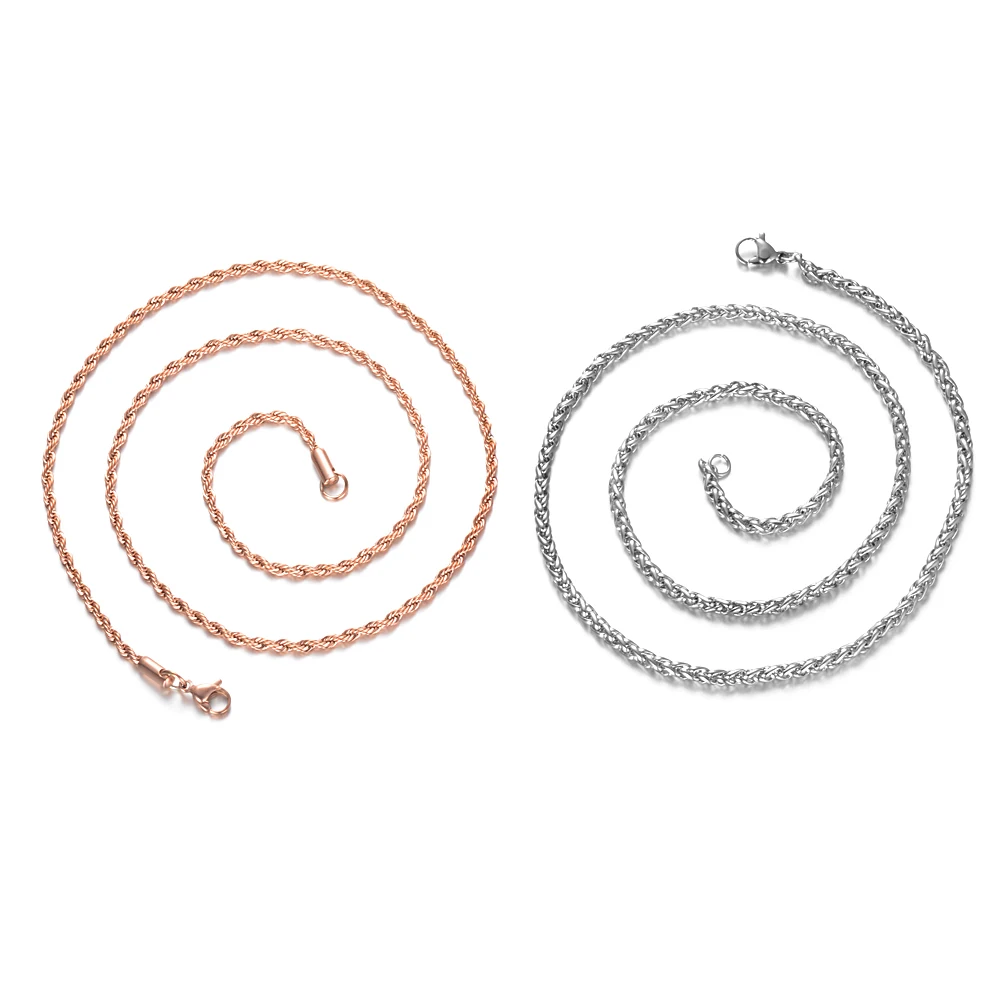 새로운 패션 스테인레스 스틸 체인 1.2-3mm 실버 색상 로즈 골드 목걸이 쥬얼리 진공 도금 액세서리 초커 칼라, 50cm