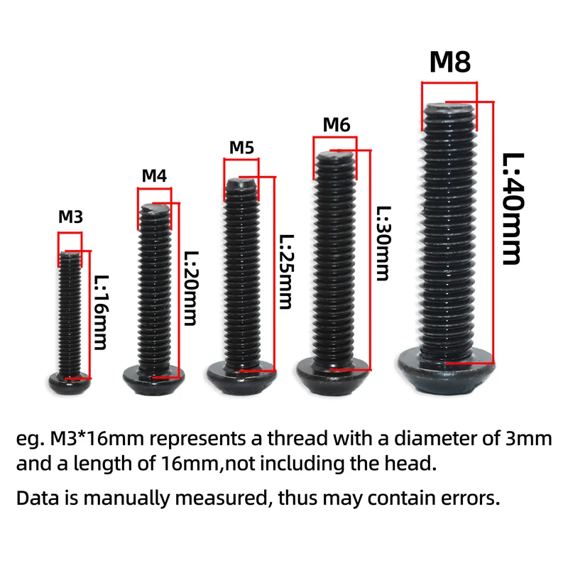 2510p 원형 육각 캡 나사 키트 M2 M2.5 M3 M4 M5 M6 10.9 등급 검정색 소켓 버튼 헤드 알렌 드라이브 나사 볼트 및 너트 및 와셔