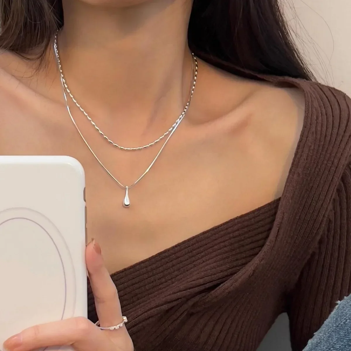 여성용 드롭 펜던트 목걸이, 더블 칼라 체인, 패션 고급 주얼리 선물, 심플한 디자인