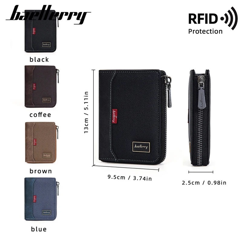 Baellerry RFID 간단한 짧은 남성 지퍼 지갑 럭셔리 브랜드 카드 홀더 남성 지갑 사진 홀더 동전 주머니 남자 지갑