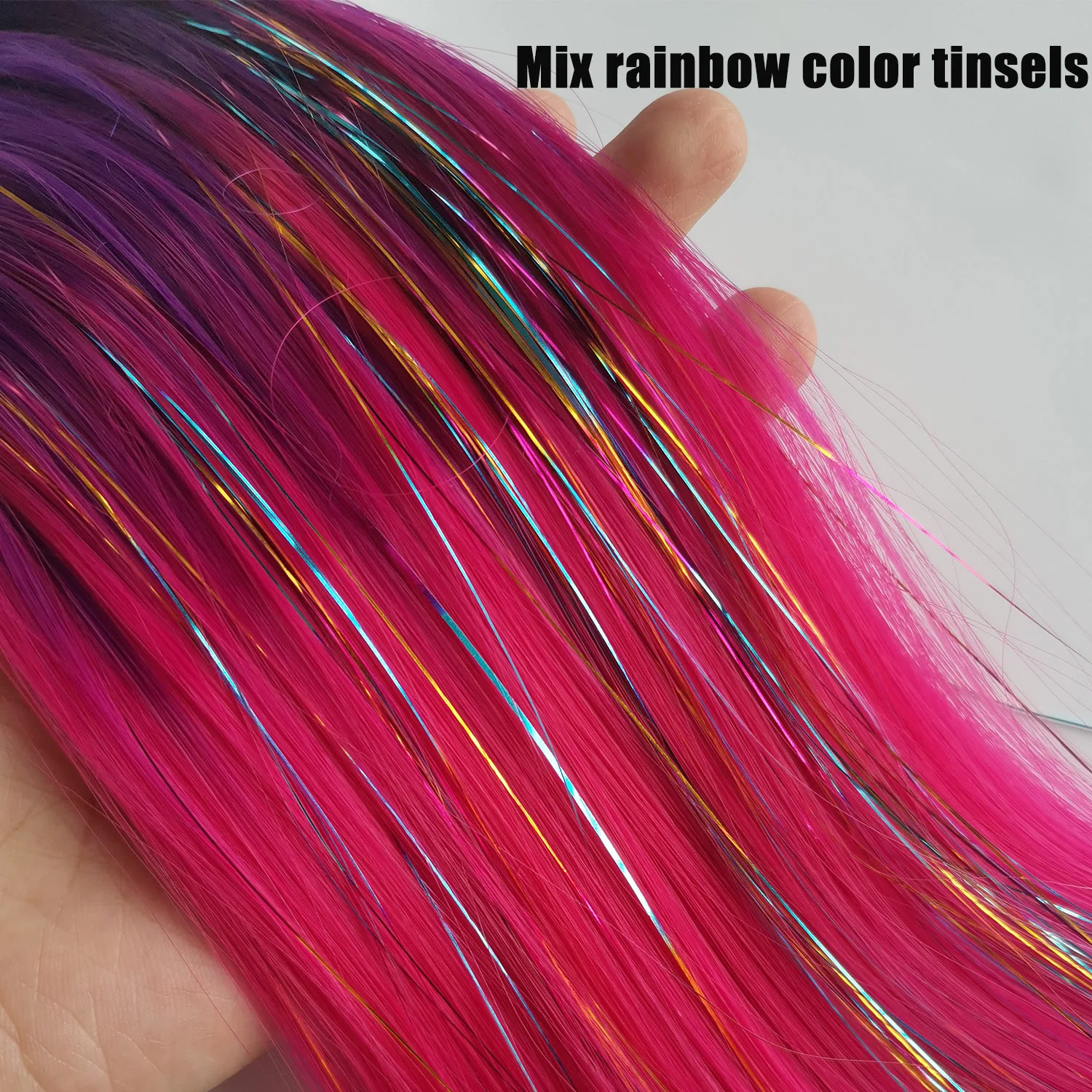 퍼플 레드 핑크 틴셀 포니테일 익스텐션, 탄성 헤어 타이, 합성 브레이드 헤어, 어린이용 크레이지 헤어, 날 브레이브 헤어