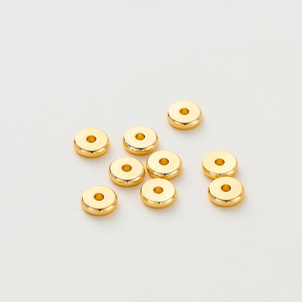 50 개/몫 14K/18K 골드 컬러 도금 황동 4mm 5mm 6mm 라운드 스페이서 비즈 DIY 쥬얼리 액세서리에 대 한 플랫 팔찌 비즈 title=50 개/몫 14K/18K 골드 컬러 도금 황동 4mm 5mm 6mm 라운드 스페이서 비즈 DIY 쥬얼리 액세서리에 대 한 플랫 팔찌 비즈 