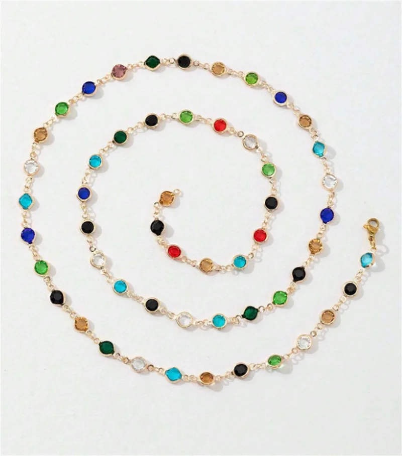 보헤미안 화려한 유리 긴 Y 자형 목걸이 금속 쇄골 체인 골드 실버 색상 여름 휴가 파티 바디 쥬얼리 선물