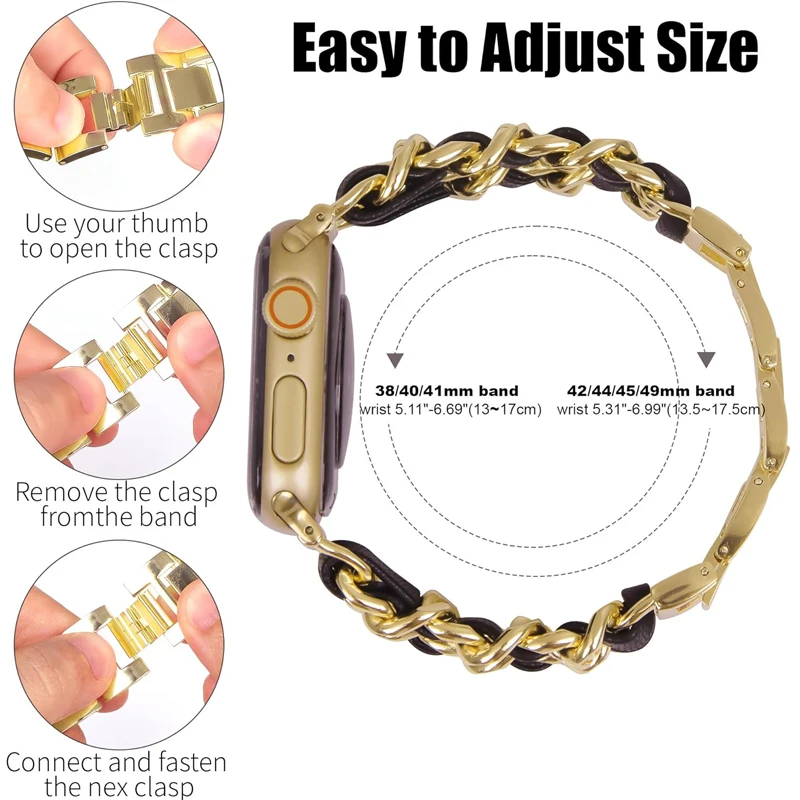 Apple Watch 밴드 용 여성용 금속 스트랩 10 9 8 Ultra 46mm 42mm 49mm 7 SE 6 5 41mm 45mm 44/40mm 레이디 골드 스틸 팔찌 팔찌