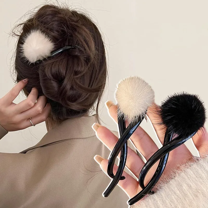 빈티지 S 모양 플러시 공 여성을위한 말린 장미 머리핀 포니 테일 트위스트 헤어 클립 패션 상어 클립 바레트 헤어 액세서리