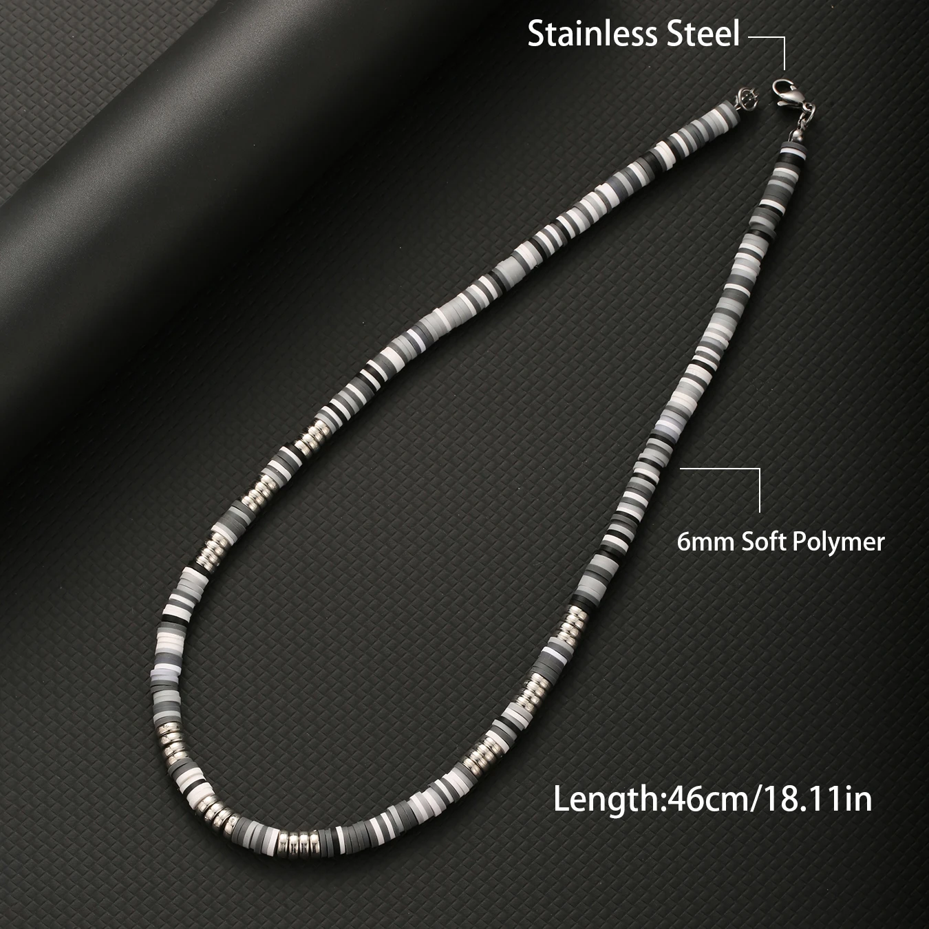 칼라 Hombre 보헤미아 화이트 블랙 소프트 폴리머 비즈 목걸이 남성 콜리어 옴므 남성 목걸이 남성 여성 Collana Uomo