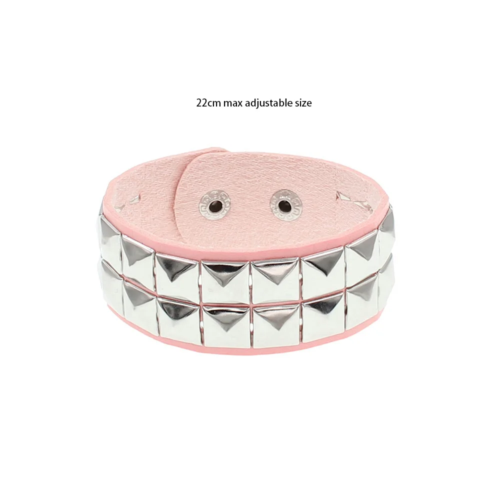 블랙 가죽 고스 스퀘어 와셔 리벳 팔찌 커프 팔찌 고딕 펑크 팔찌 완장 남성 여성을위한