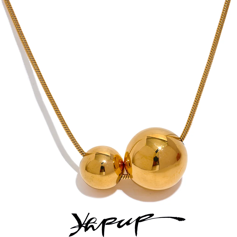 Yhpup 스테인레스 스틸 라운드 볼 비즈 펜던트 목걸이 패션 방수 금속 일일 골드 컬러 유행 보석 여성 선물 title=Yhpup 스테인레스 스틸 라운드 볼 비즈 펜던트 목걸이 패션 방수 금속 일일 골드 컬러 유행 보석 여성 선물