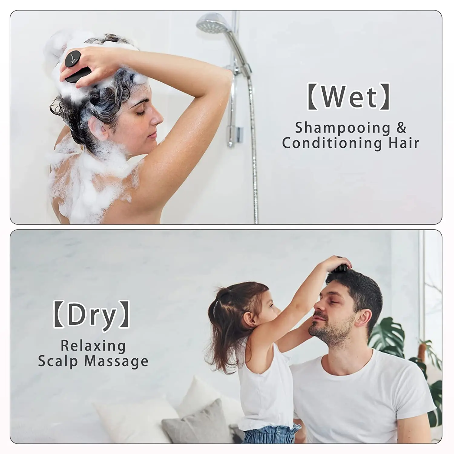 실리콘 샴푸 브러시 헤어 두피 마사지기, 길고 곱슬하며 두꺼운 모발용 길고 뻣뻣한 스파이크, 헤드 스크러버 두피 각질 제거제