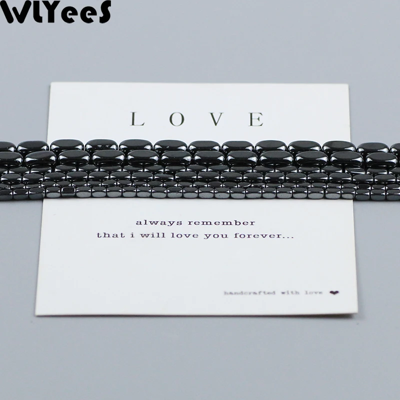 WLYeeS 필렛 직사각형 자연 검은 적철광 스톤 비즈 DIY 쥬얼리에 대한 사각형 느슨한 스페이서 비즈 목걸이 팔찌 만들기