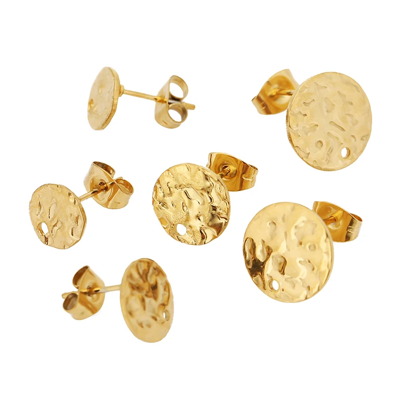 10pcs 스테인레스 스틸 엠보싱 귀 포스트 스터드 귀걸이 플러그와 기본 핀 DIY 쥬얼리 만들기위한 18k 골드 컬러 귀 뒤로