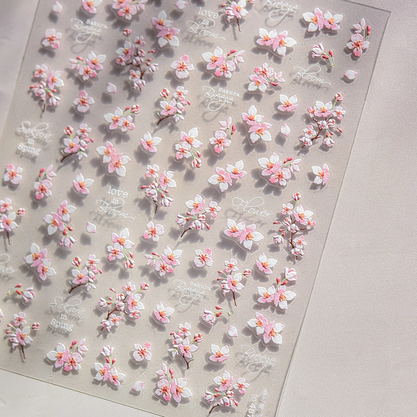 꽃 피는 벚꽃 사쿠라 살아있는 복숭아 지점 5D 소프트 릴리프 봄 접착제 네일 아트 스티커 세련된 매니큐어 데칼