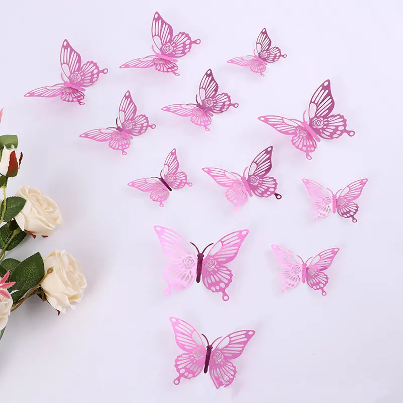 생일 축하 케이크 토퍼 로즈 골드 접이식 타입 나비, 어린이 파티 케이크 토퍼, 디저트 장식, 베이비 샤워 선물, 12 개 신제품