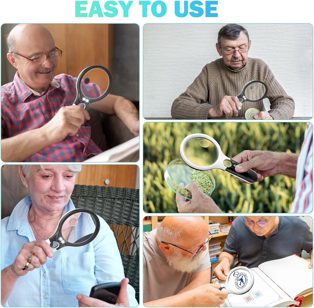 45X 전문 돋보기 쥬얼리 루페 LED 라이트 휴대용 돋보기 루파 동전 우표 어린이 노인 독서