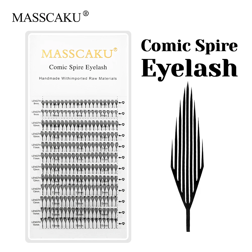 MASSCAKU 푹신한 코믹 스파이어 속눈썹 C/D 컬 0.05mm 깃털 모양의 미리 만들어진 팬 만화 요정 속눈썹 접목 용이 title=MASSCAKU 푹신한 코믹 스파이어 속눈썹 C/D 컬 0.05mm 깃털 모양의 미리 만들어진 팬 만화 요정 속눈썹 접목 용이