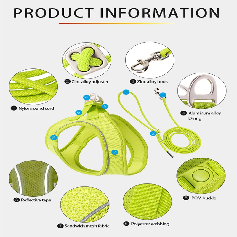 작은 중형 개를위한 개 하네스 가죽 끈 세트 조정 가능한 반사 강아지 고양이 하네스 애완 동물 조끼 치와와 Yorkies 야외 산책