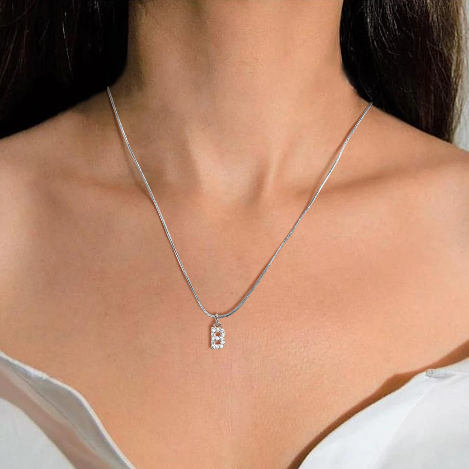 여성용 이니셜 펜던트 목걸이, 알파벳 펜던트, 뱀 체인 목걸이, 우아한 홀리데이 패션 주얼리 칼라, 26 글자 A-Z