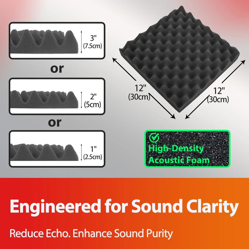TOUO 어쿠스틱 폼 방화 방음 스폰지 6/12/24/48 Pcs 계란 상자 방음 폼 스튜디오 홈 흡음