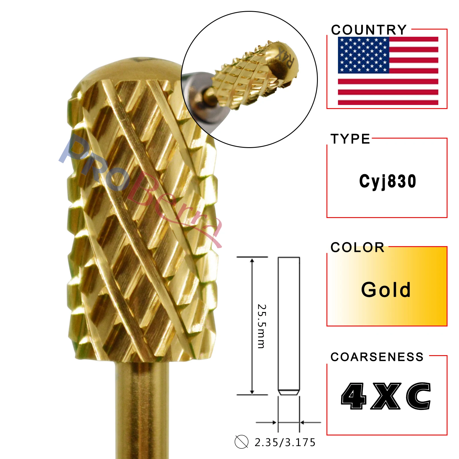 RolinStar 6.6 대형 배럴 4XC 골드 실버 다크 퍼플 블루 레인보우 로즈 골드 7 가지 색상 네일 드릴 비트 밀링