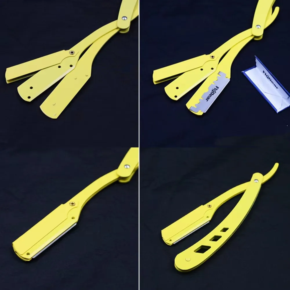 1Pcs 남자 면도 이발사 도구 헤어 면도기 및 블레이드 골동품 블랙 접는 면도 칼 남여 제모 (블레이드 제외)