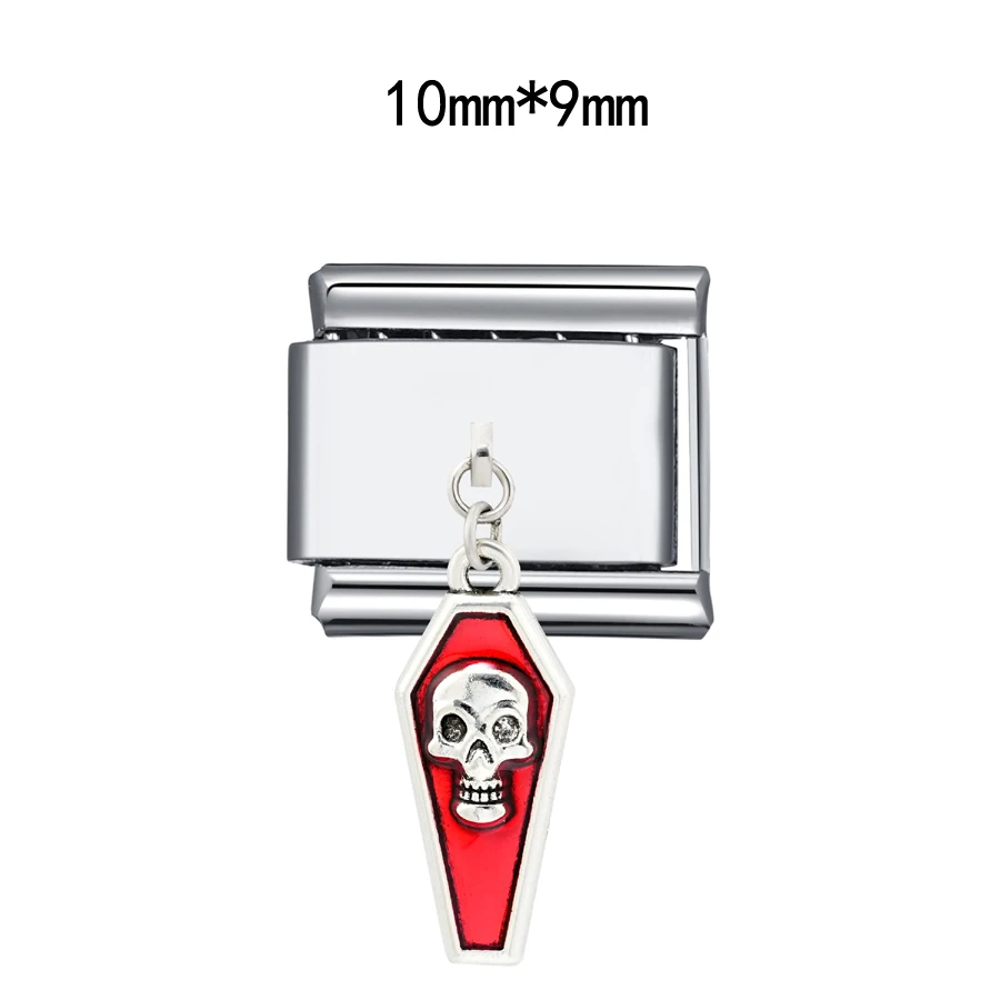 1PC DIY 스테인레스 스틸 이탈리아어 매력 링크 맞는 9mm 팔찌 쥬얼리 액세서리 결과 해골 라인 석 CZ 크로스 하트 만들기