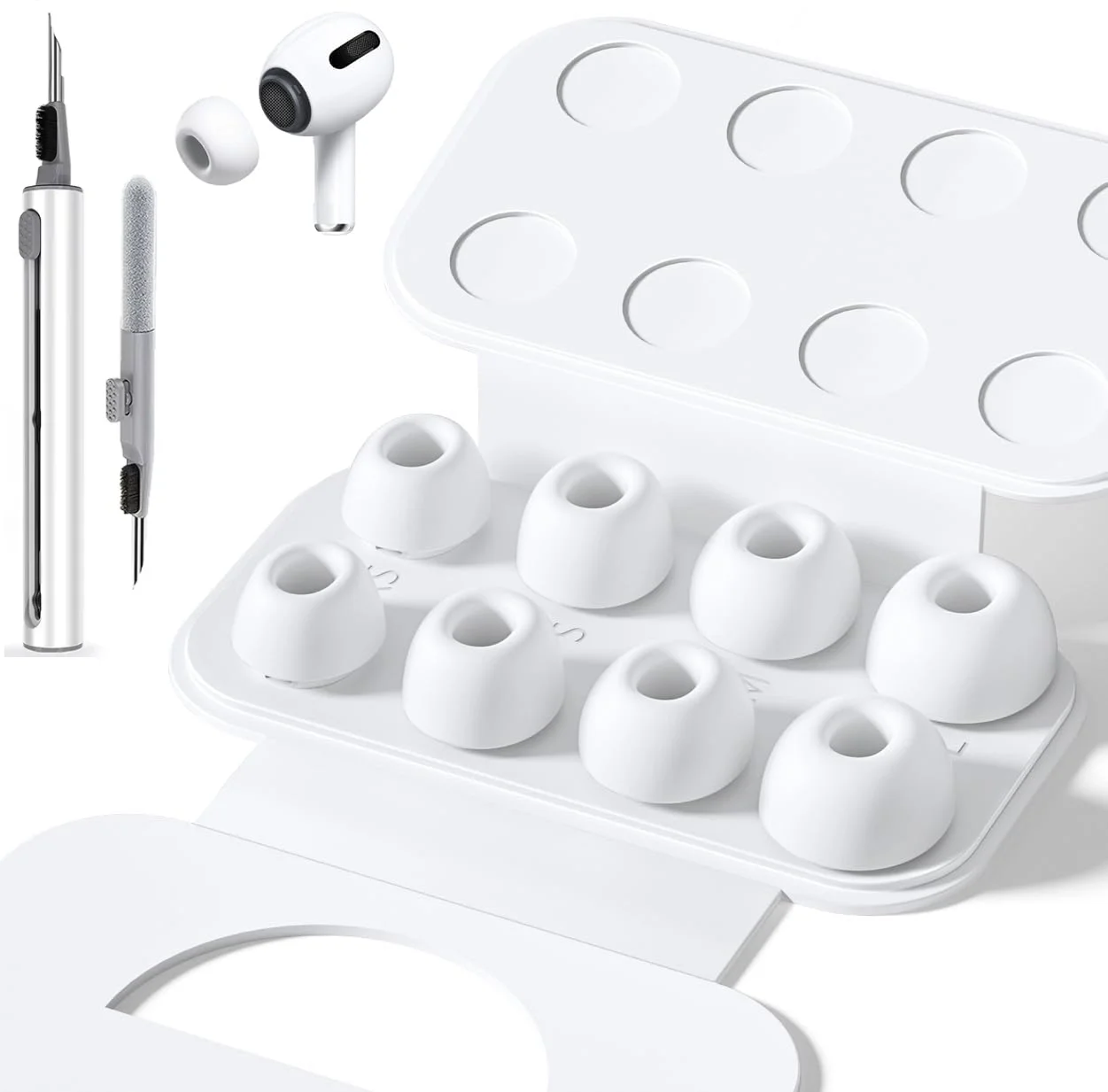 KUTOU 4쌍 액상 실리콘 이어팁 (에어팟 프로 1/2용) 소음 감소 패드 이어플러그 박스 포장 이어캡, 클리닝 펜 포함 title=KUTOU 4쌍 액상 실리콘 이어팁 (에어팟 프로 1/2용) 소음 감소 패드 이어플러그 박스 포장 이어캡, 클리닝 펜 포함 