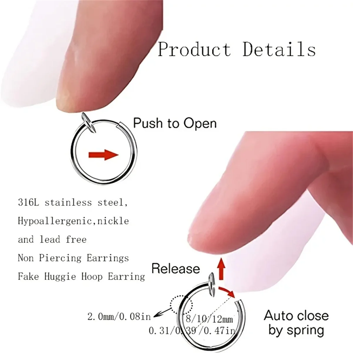 2/8pcs 가짜 코 링 고리, 귀에 클립 가짜 Septum 링 비 피어싱 스프링 후프 귀걸이 립 링 가짜 연골 귀걸이