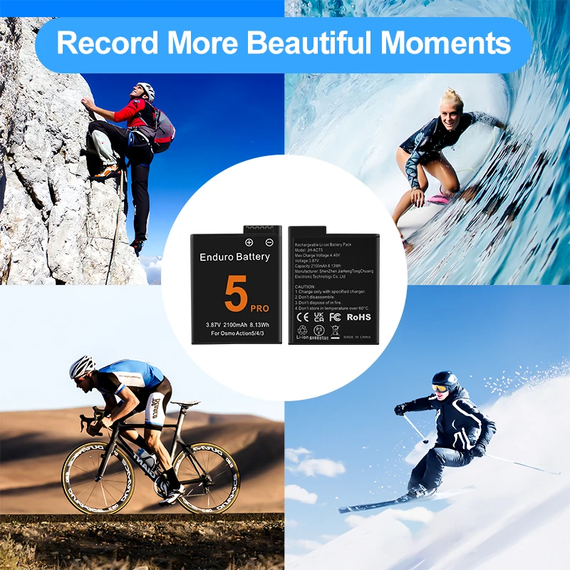 DJI Osmo Action 5 Pro 액션 카메라 배터리 용 배터리 3 슬롯 고속 충전기 Osmo 3 4 5 Pro 액세서리 용 2100mah 배터리