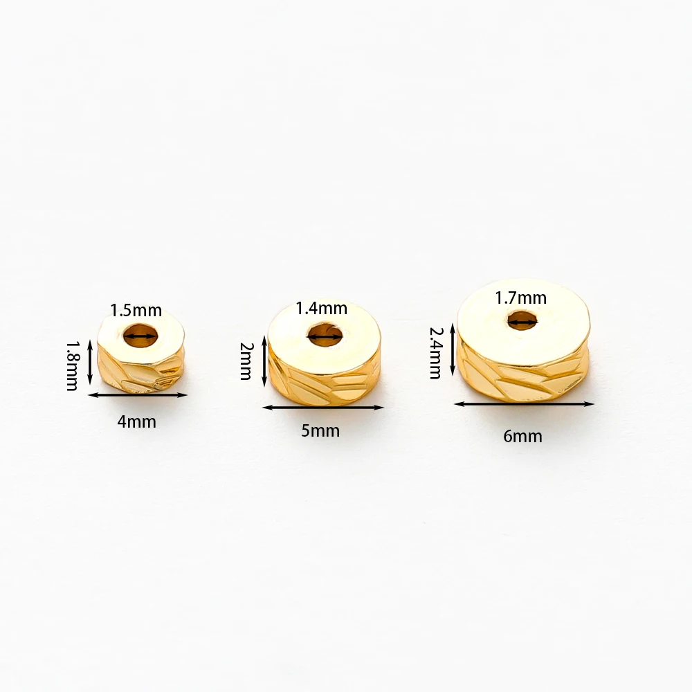 50Pcs 4/5/6mm 14K/18K 골드 도금 황동 라운드 대각선 컷 비즈 플랫 라운드 스페이서 비즈 DIY 보석 만들기 용품 도매