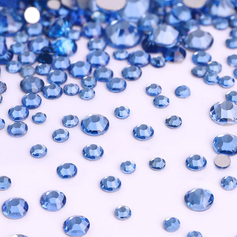 SS3-SS20 믹스 크기 반짝이 유리 라운드 라인 석 실버 바닥 비 핫픽스 네일 아트 의류 장식을위한 작은 크기 크리스탈