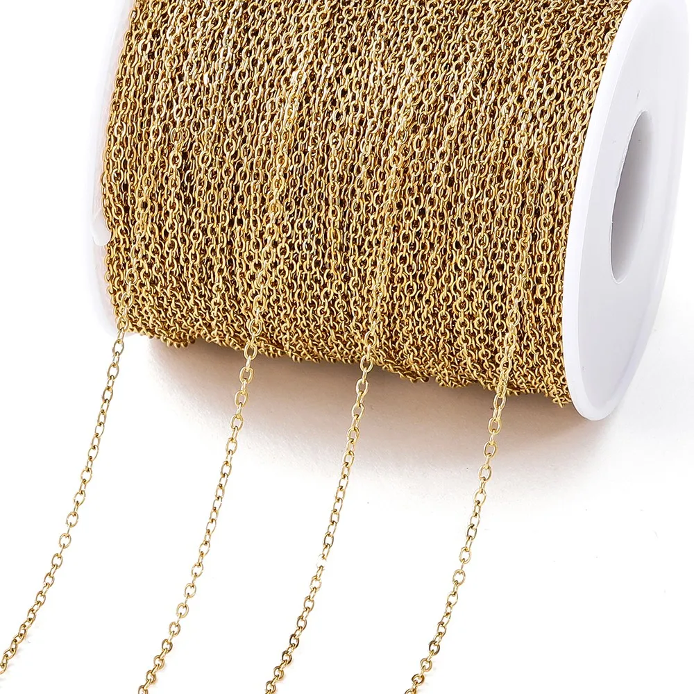 주얼리 제작용 스테인리스 스틸 체인, 골드 컬러 체인, DIY 목걸이 팔찌 액세서리, 입술 구슬 구슬 체인, 2 미터/로트