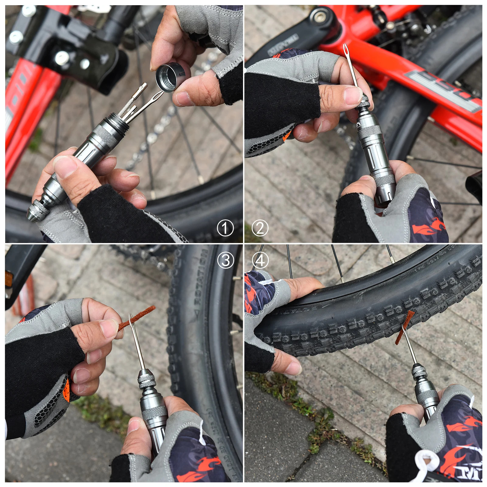 자전거 튜브리스 타이어 수리 키트 타이어 휴대용 긴급 드릴 고무 스트립 타이어 펑크 실란트 수리 키트 자전거 수리 도구