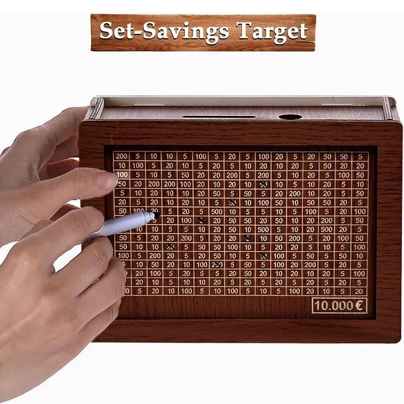 유로 머니 박스 나무 돼지 저금통 저축 상자, 챌린지 현금 보관 케이스, 1000 2000 3000 5000/10000