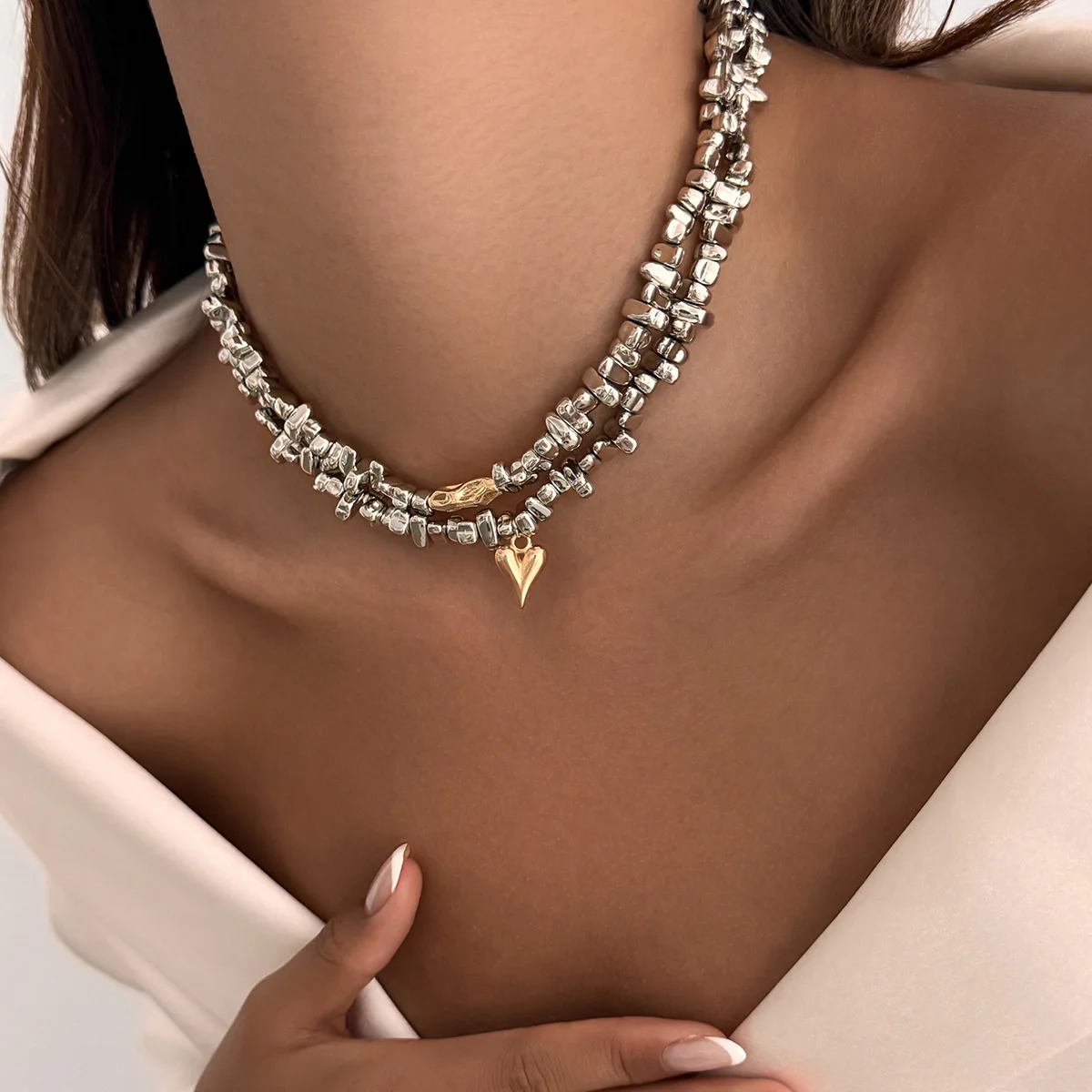 빈티지 불규칙 유니크 디자인 CCB 비즈 하트 펜던트 귀걸이 여성 트렌드 참 장신구 세트 발렌타인 데이 주얼리