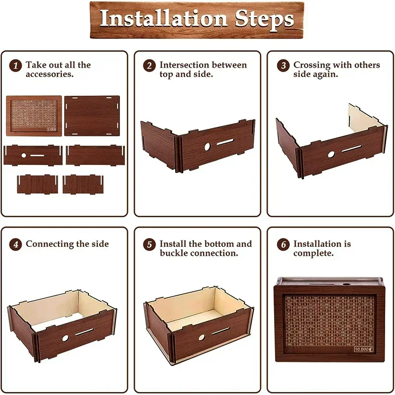 유로 머니 박스 나무 돼지 저금통 저축 상자, 챌린지 현금 보관 케이스, 1000 2000 3000 5000/10000