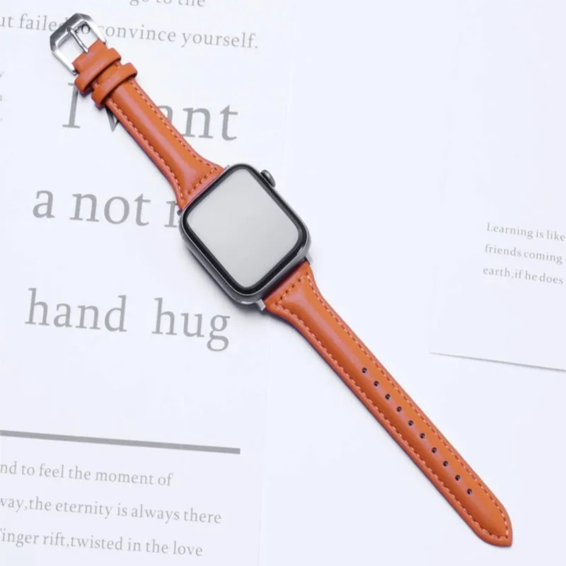 Apple Watch 밴드 용 슬림 가죽 스트랩 44mm 45mm 41mm 40mm 38mm 손목 여성용 팔찌 iWatch 시리즈 9 8 7 6 5 4 3 SE Ultra 2 49mm