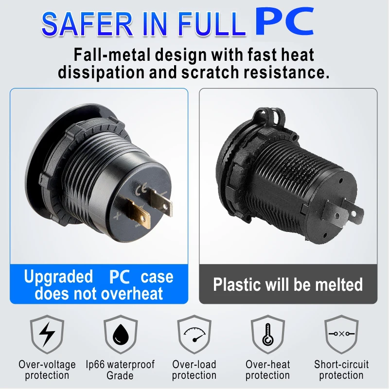 12V/24V usb 소켓 빠른 충전 3 0 USB 콘센트 PD USB-C 및 보트 해양 오토바이 트럭 용 QC3.0 포트 2개