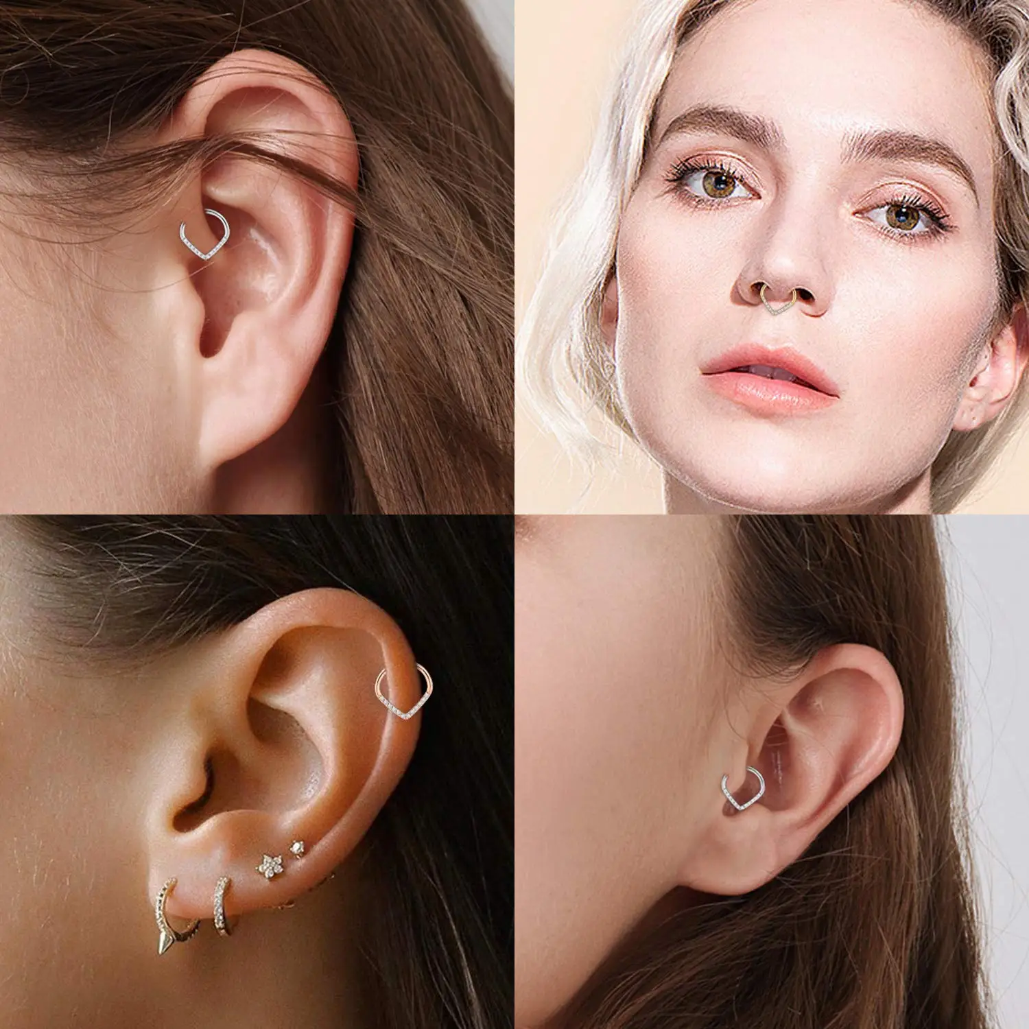 하트 힌지 코 링 후프 눈물방울 격막 후프 조가비 Daith 헬릭스 링 후프 루크 Tragus 링 립 링 연골 귀걸이 후프