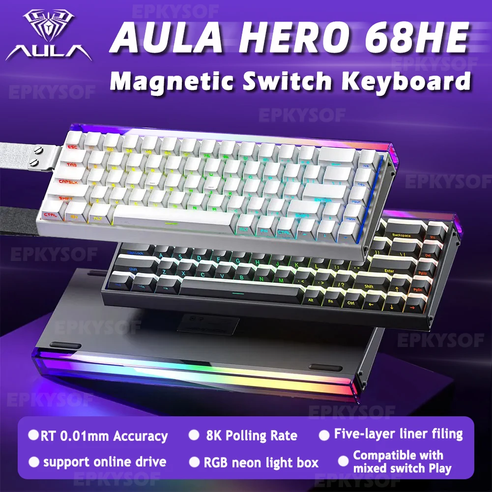 AULA HERO 68HE 마그네틱 스위치 키보드 RGB 게임용 기계식 키보드 빠른 트리거 8K 반환 유선 Esports 맞춤형 키보드 title=AULA HERO 68HE 마그네틱 스위치 키보드 RGB 게임용 기계식 키보드 빠른 트리거 8K 반환 유선 Esports 맞춤형 키보드