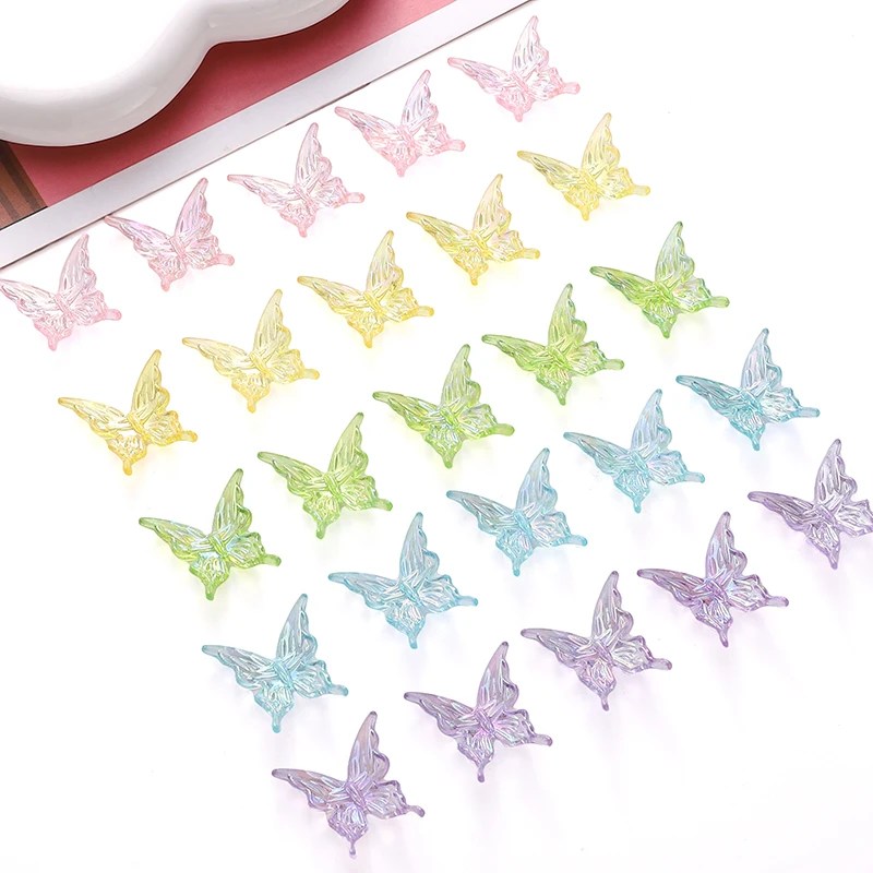 20Pcs 아크릴 지우기 AB 컬러 나비 비즈 공예에 대 한 느슨한 스페이서 비즈 매력 DIY 목걸이 팔찌 쥬얼리 재료 만들기