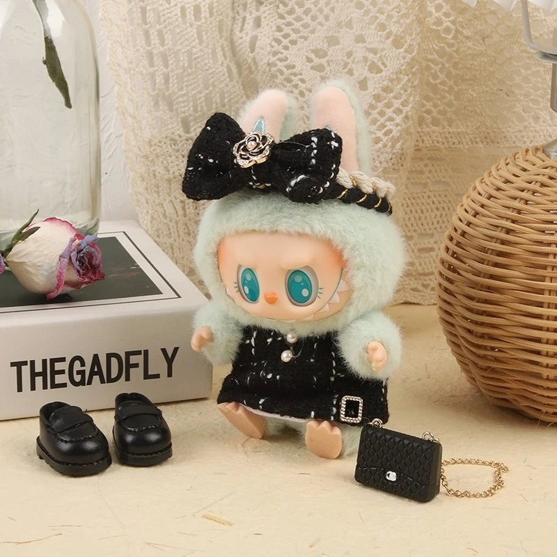 17cm Labubu 아이돌 인형 럭셔리 의류 복장 블랙 드레스 세트 Labubu V1V2 미니 DIY 인형 의류 가방 신발 액세서리 title=17cm Labubu 아이돌 인형 럭셔리 의류 복장 블랙 드레스 세트 Labubu V1V2 미니 DIY 인형 의류 가방 신발 액세서리 