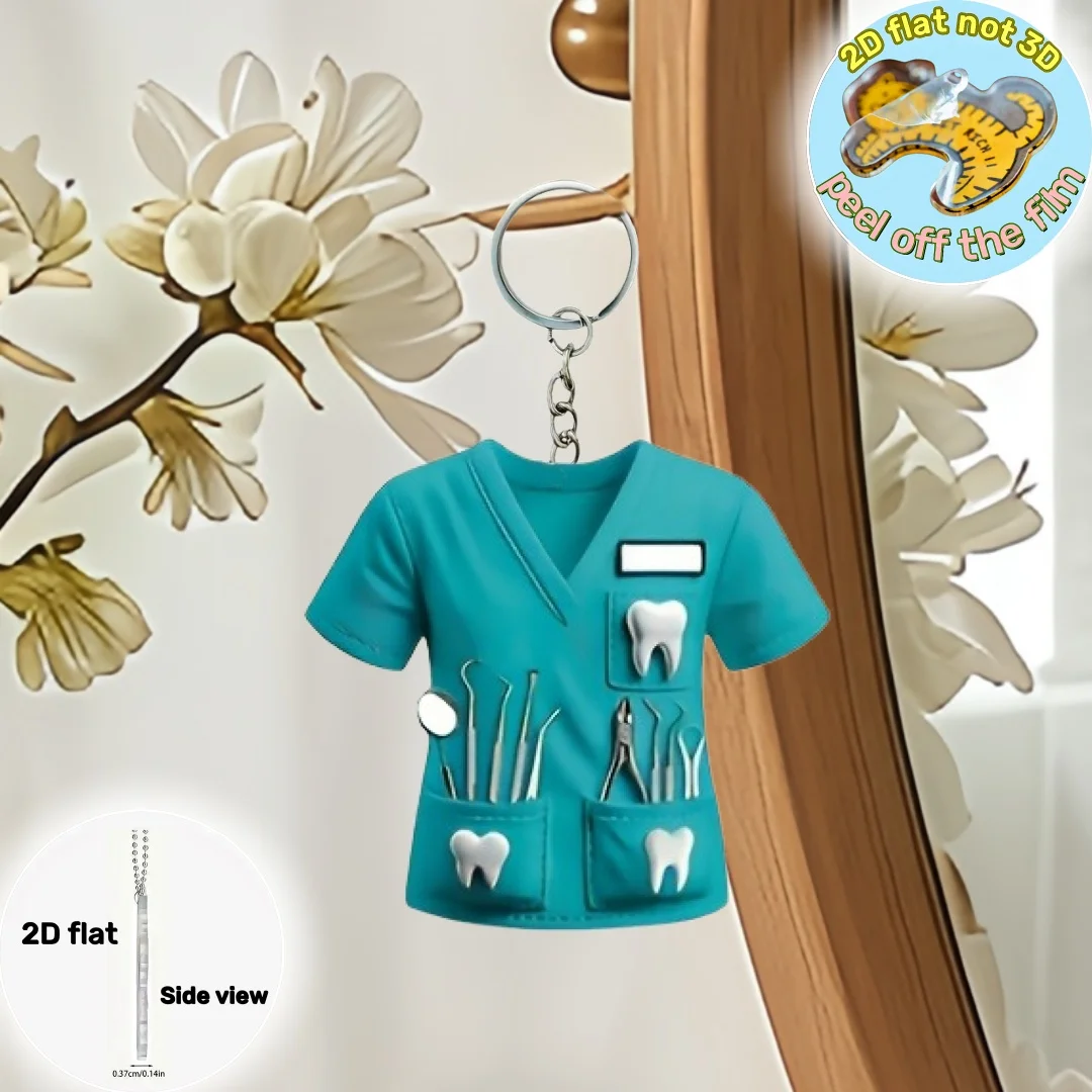 세련된 치과 의사 의상 펜던트 키 체인, 의사 테마 2D 평면 아크릴 장식 매력, 자동차, 가방, 축제, 선물 장식 매달려
